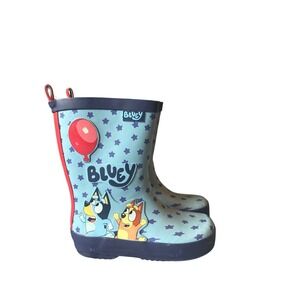 Kids Bluey and Bingo Rain Boots Light Blue Stars Red Trim Size 7-8